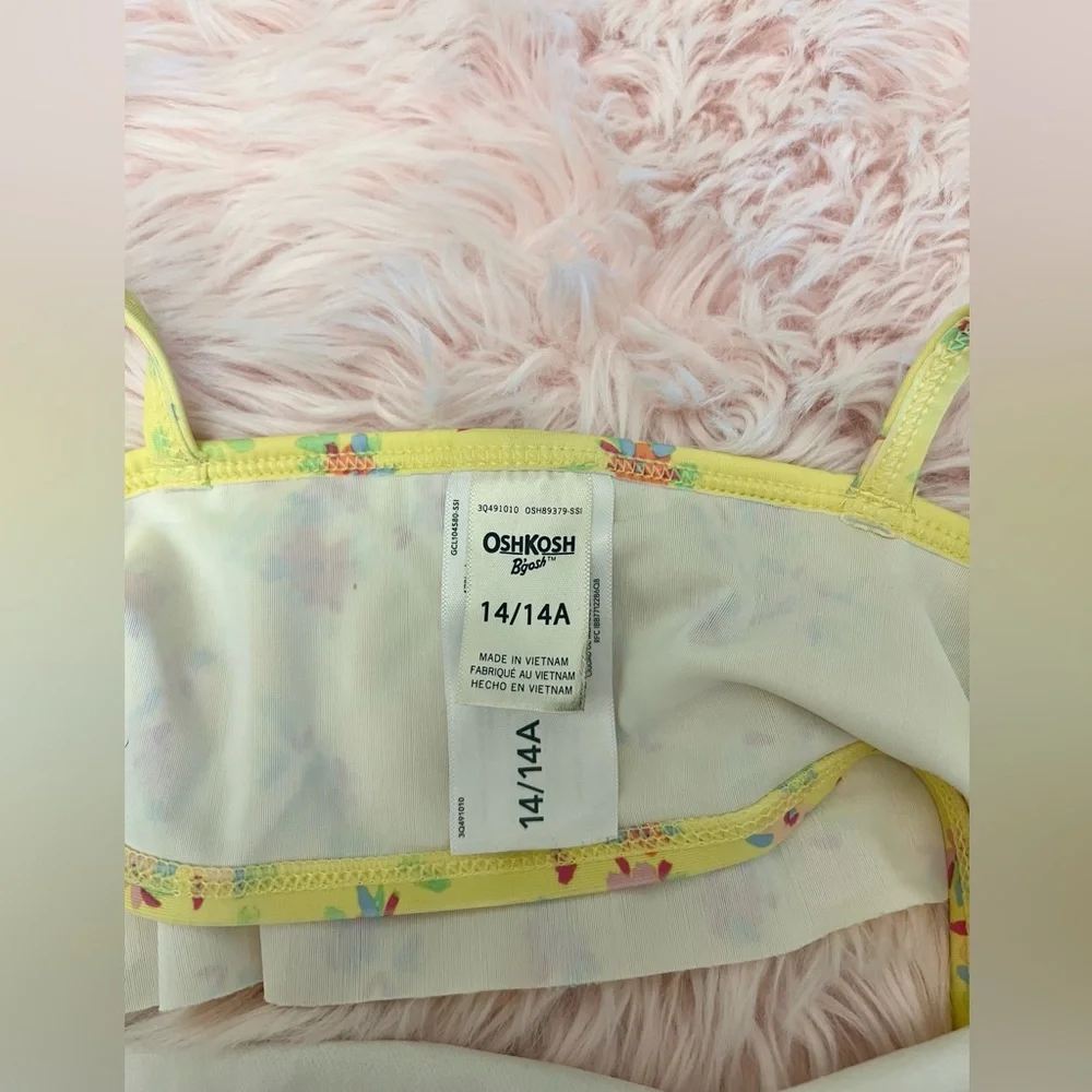 OshKosh B’gosh Yellow Ditsy Floral Ruffle 2 Piece Hi Waisted Bikini Sz 14 Girls‎